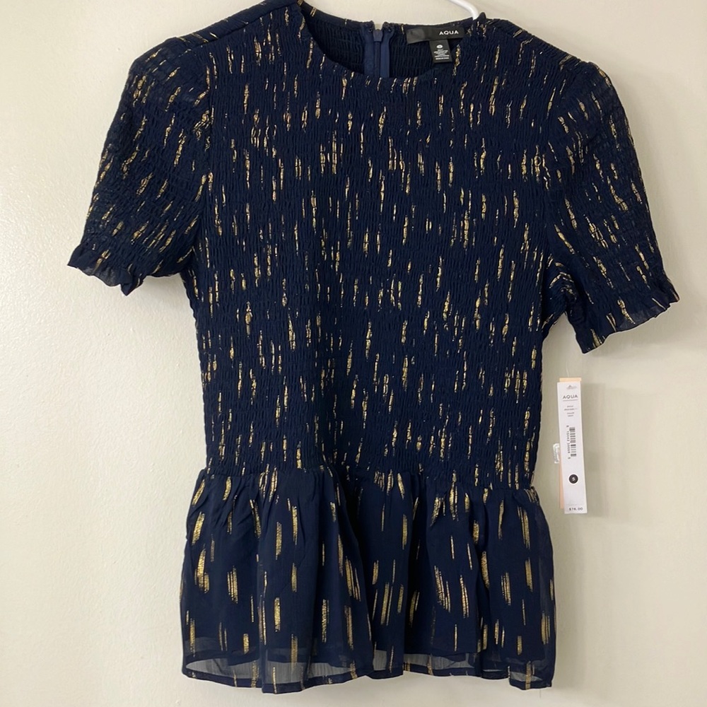 Aqua size S blouse, from Bloomingdale’s. Tag still attached